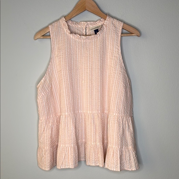 Universal Thread Seersucker Peplum Sleeveless Ruffle Top in Pink Size XL - Picture 1 of 9